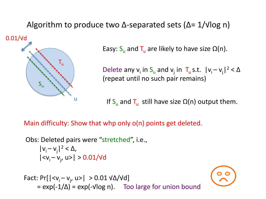 algorithm to produce two separated sets 1 log n