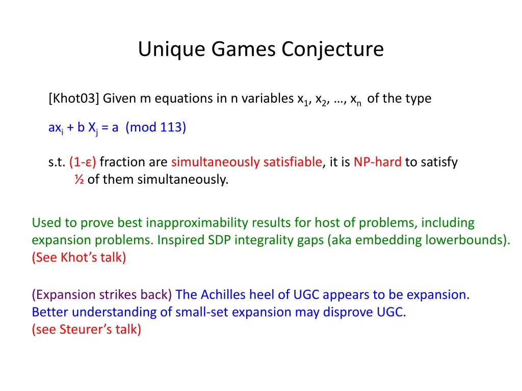 unique games conjecture