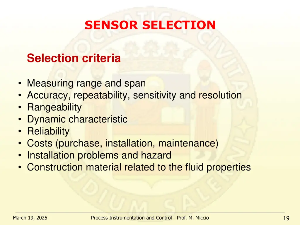 sensor selection