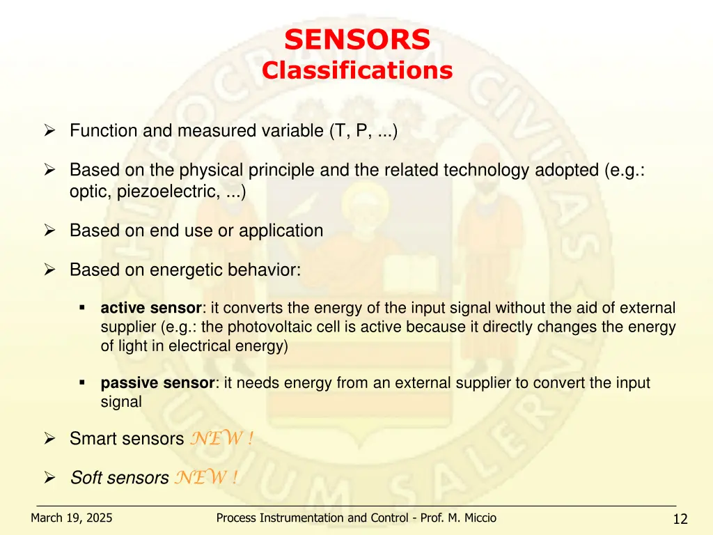 sensors classifications