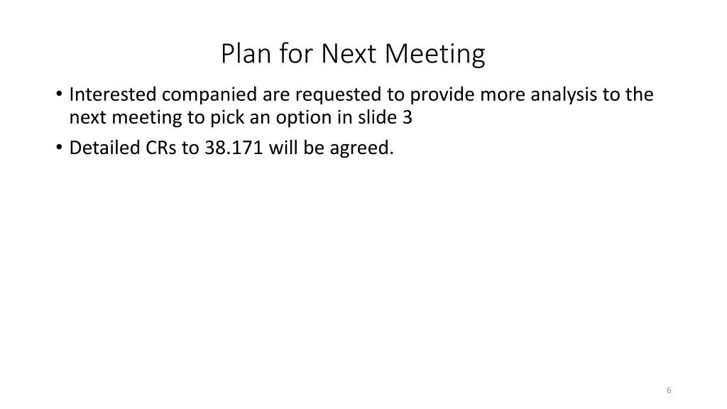 plan for next meeting