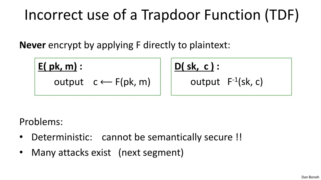 incorrect use of a trapdoor function tdf