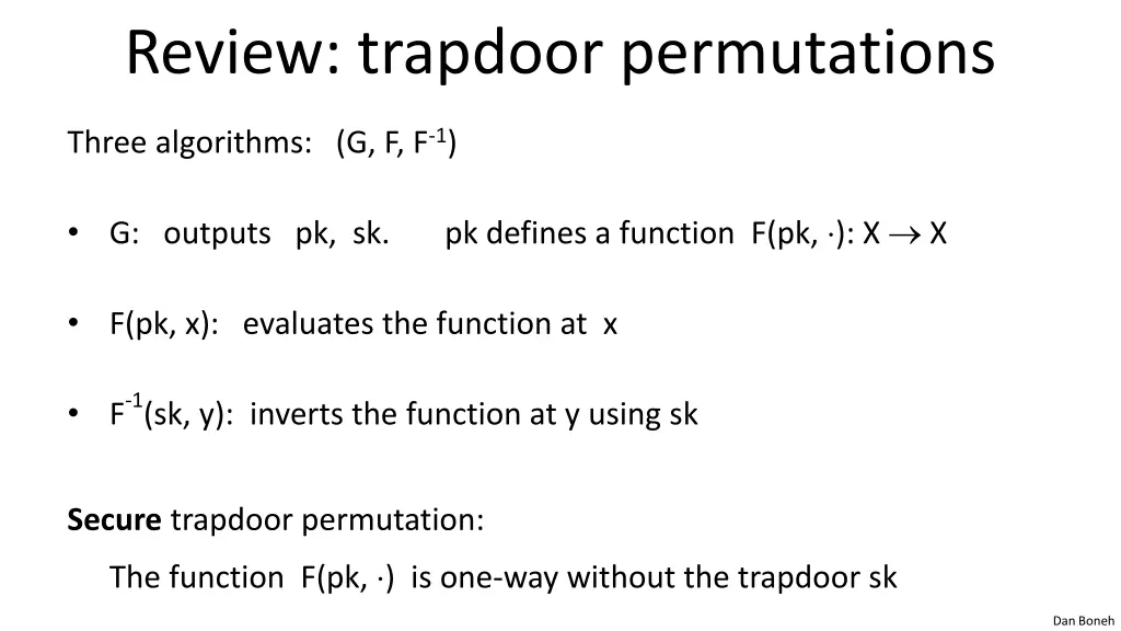review trapdoor permutations