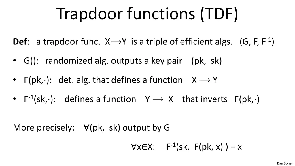 trapdoor functions tdf