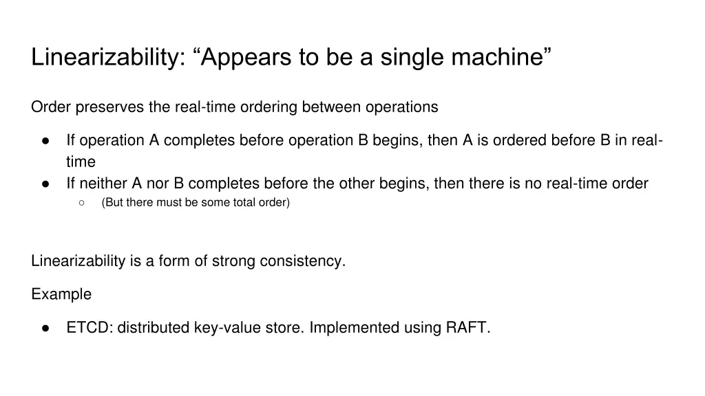 linearizability appears to be a single machine