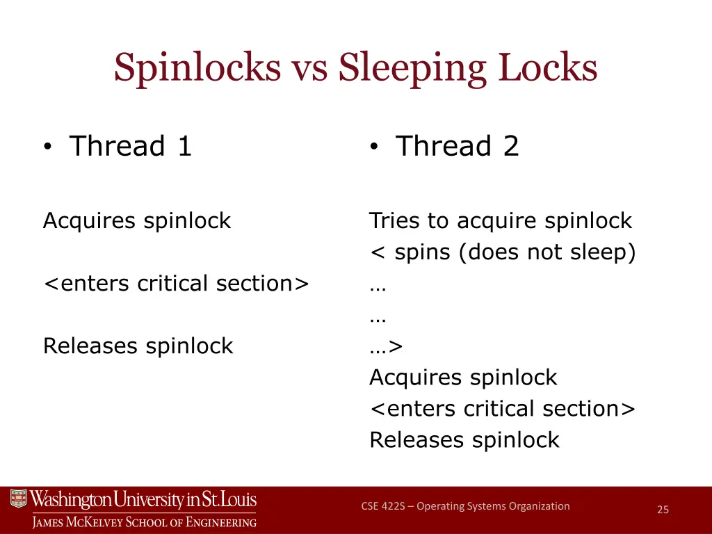 spinlocks vs sleeping locks