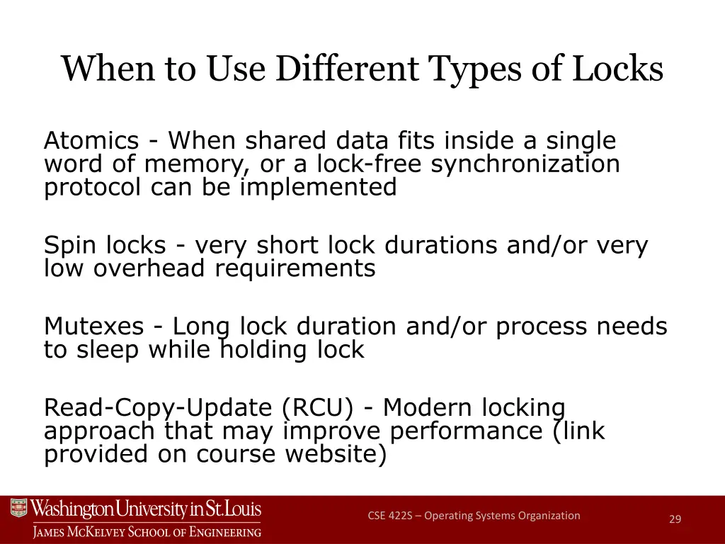 when to use different types of locks