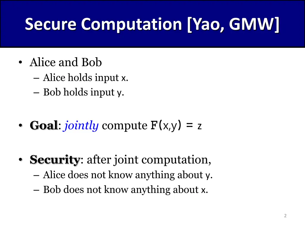 secure computation yao gmw