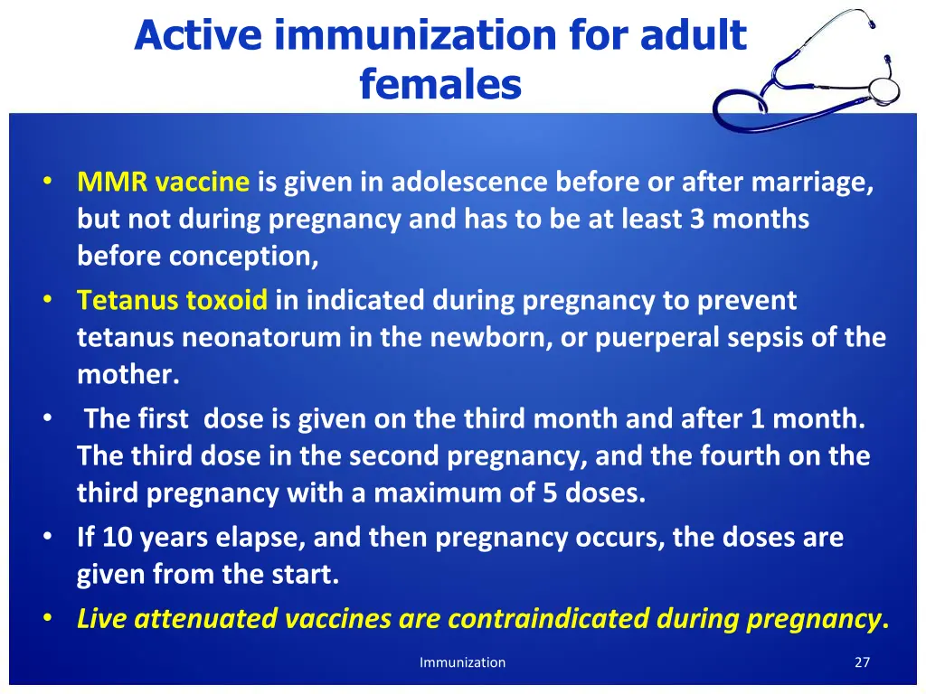 active immunization for adult females
