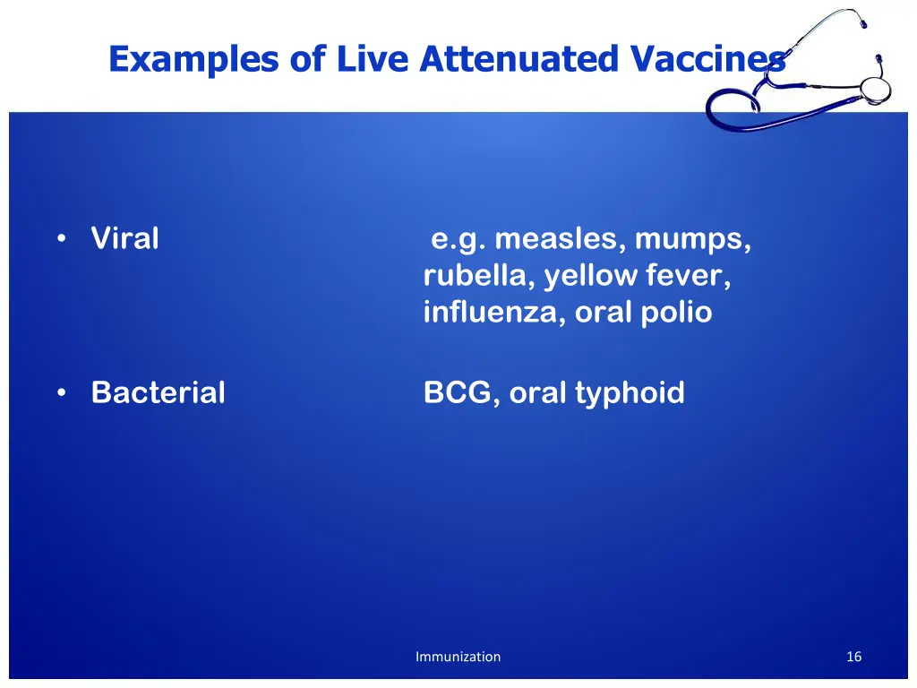 examples of live attenuated vaccines