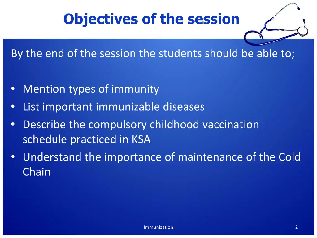 objectives of the session