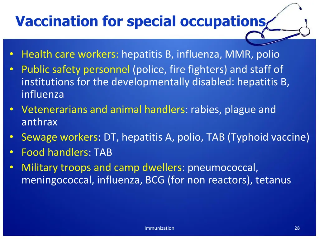 vaccination for special occupations