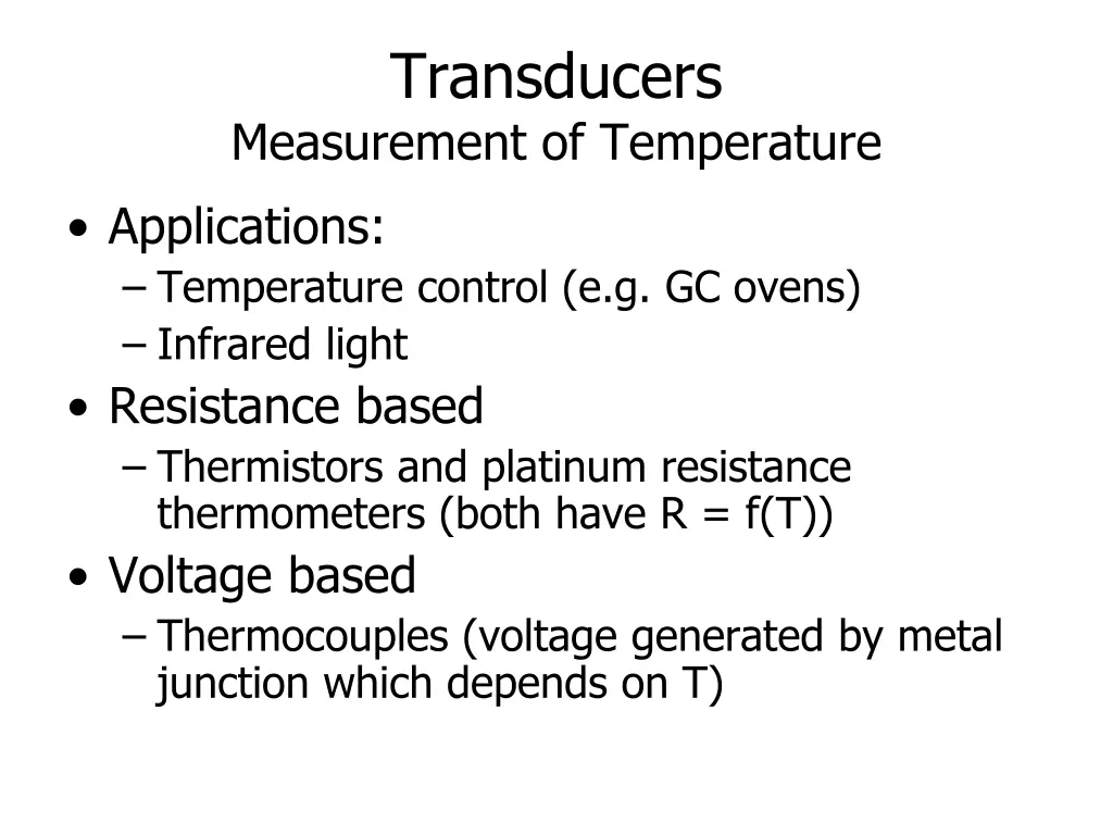 transducers measurement of temperature