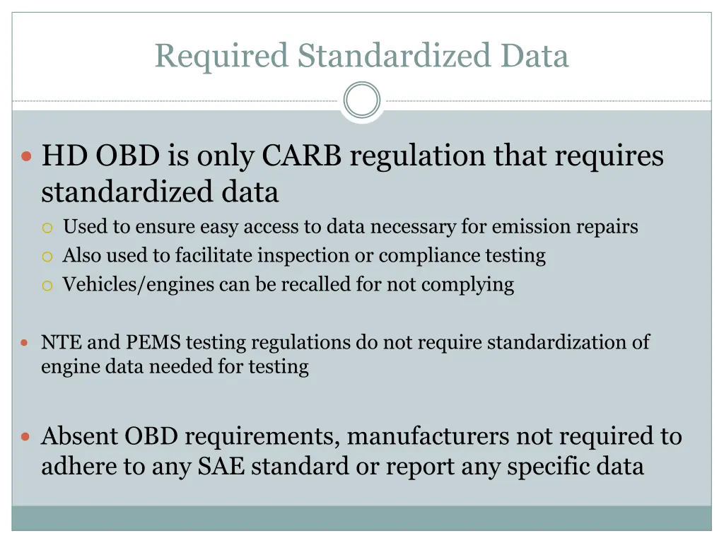 required standardized data