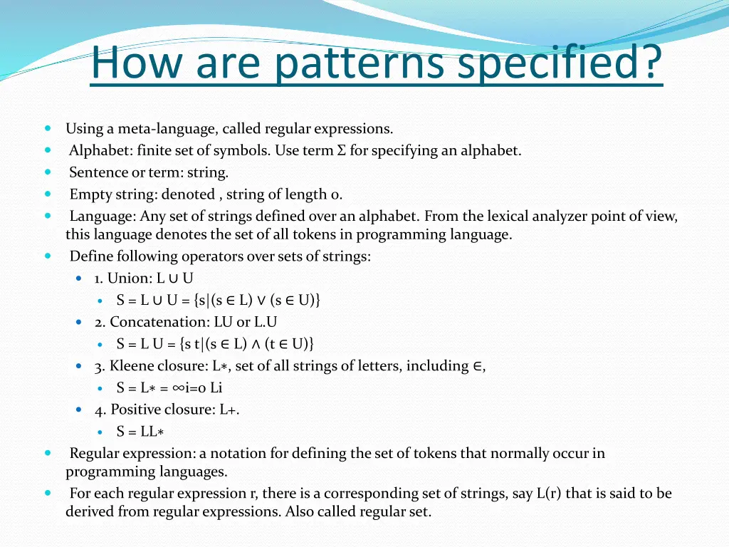 how are patterns specified