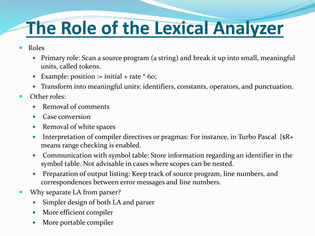 the role of the lexical analyzer