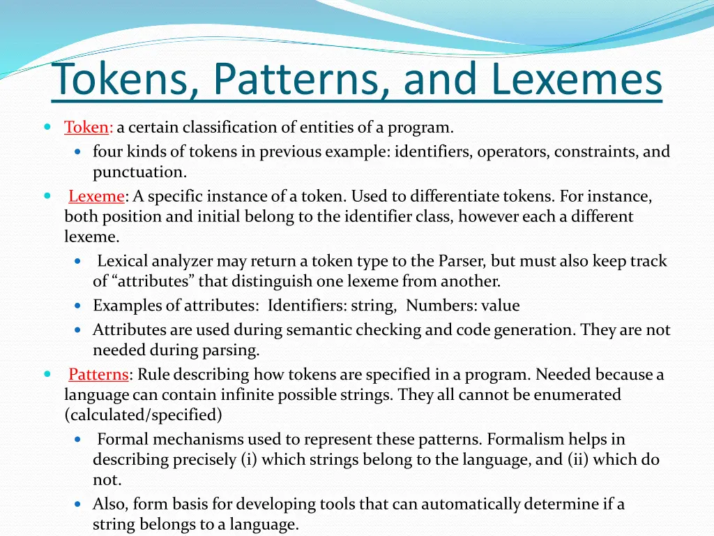 tokens patterns and lexemes