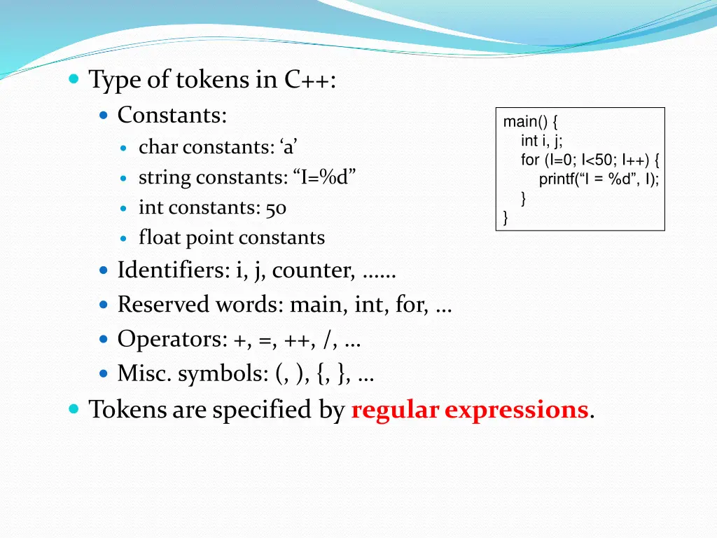 type of tokens in c