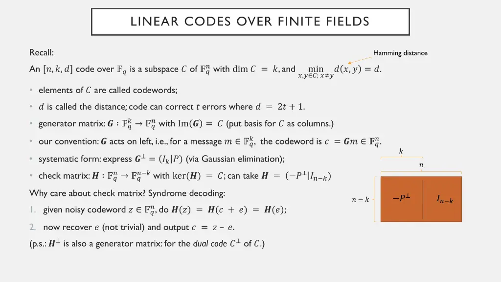 linear codes over finite fields 2