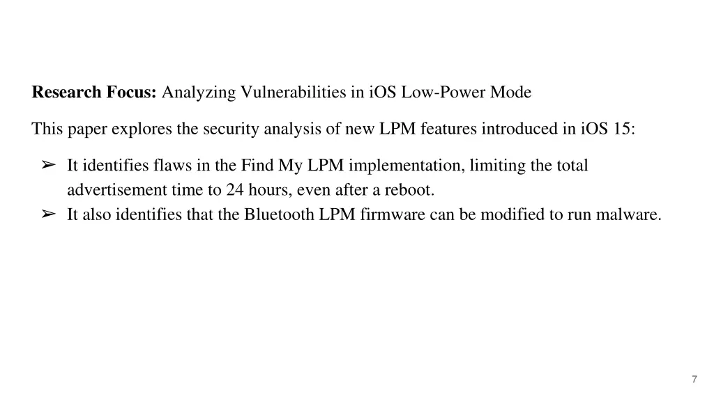 research focus analyzing vulnerabilities