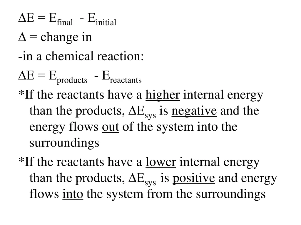 e e final e initial change in in a chemical