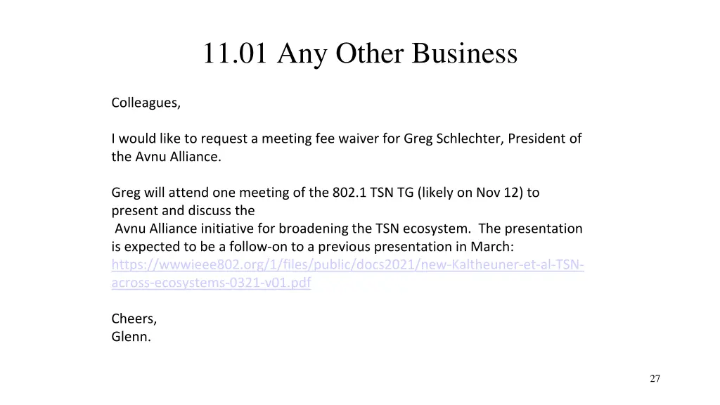 11 01 any other business