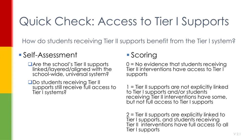 quick check access to tier i supports