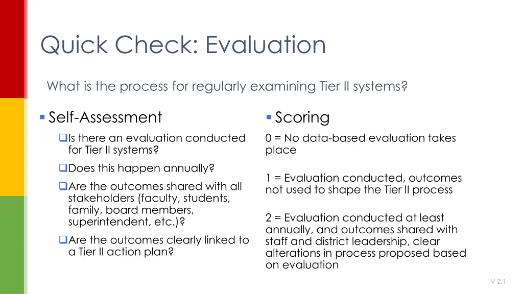 quick check evaluation
