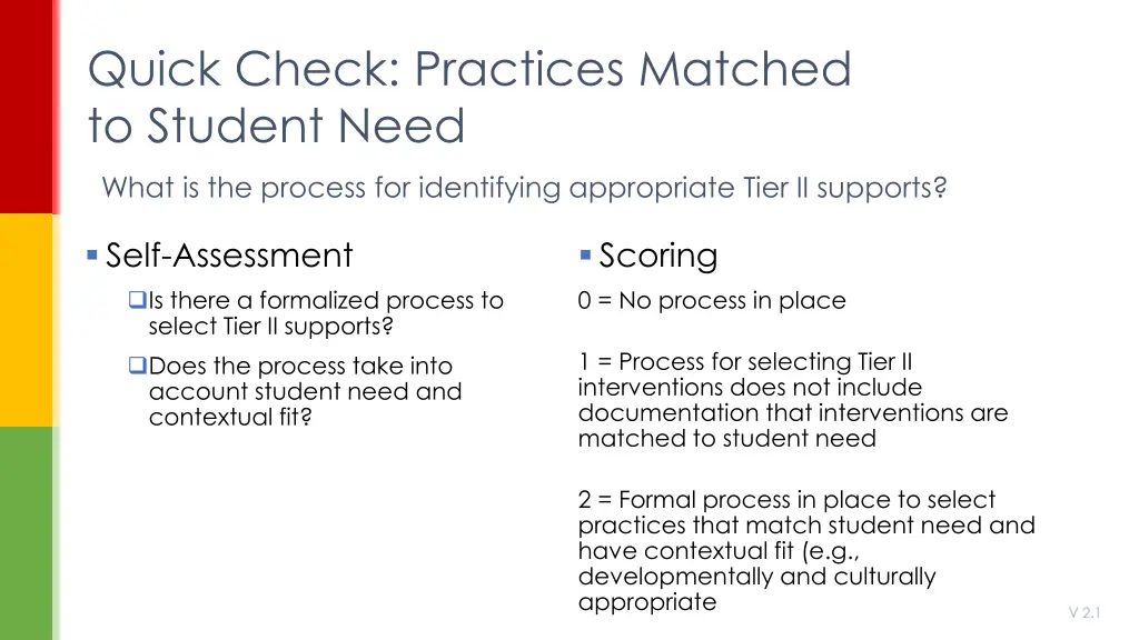 quick check practices matched to student need