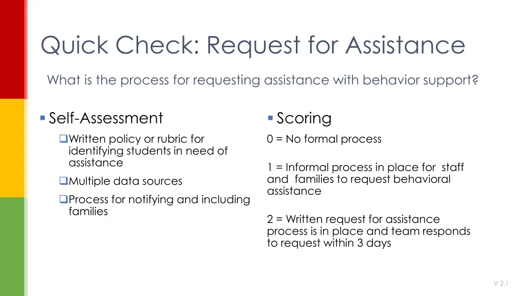 quick check request for assistance