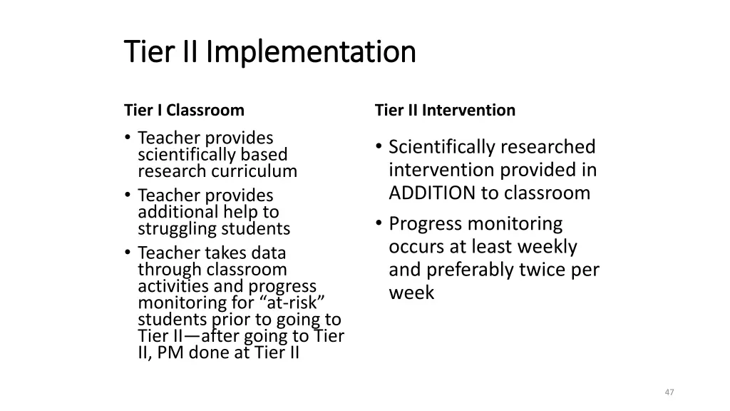 tier ii implementation tier ii implementation