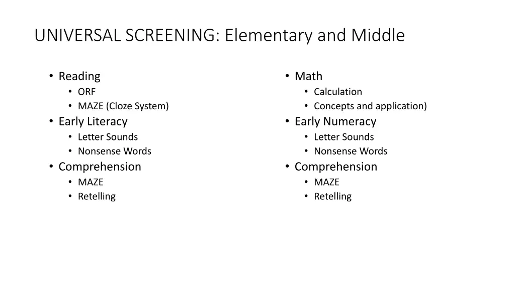 universal screening elementary and middle