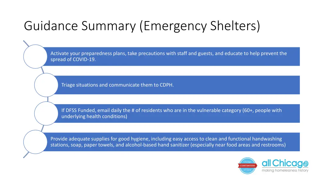 guidance summary emergency shelters