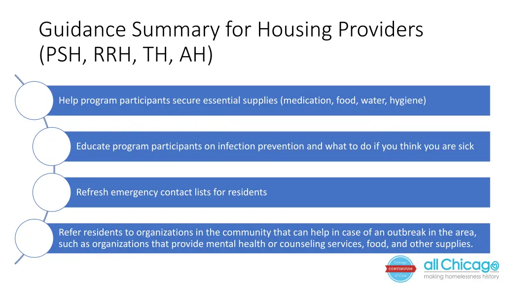 guidance summary for housing providers