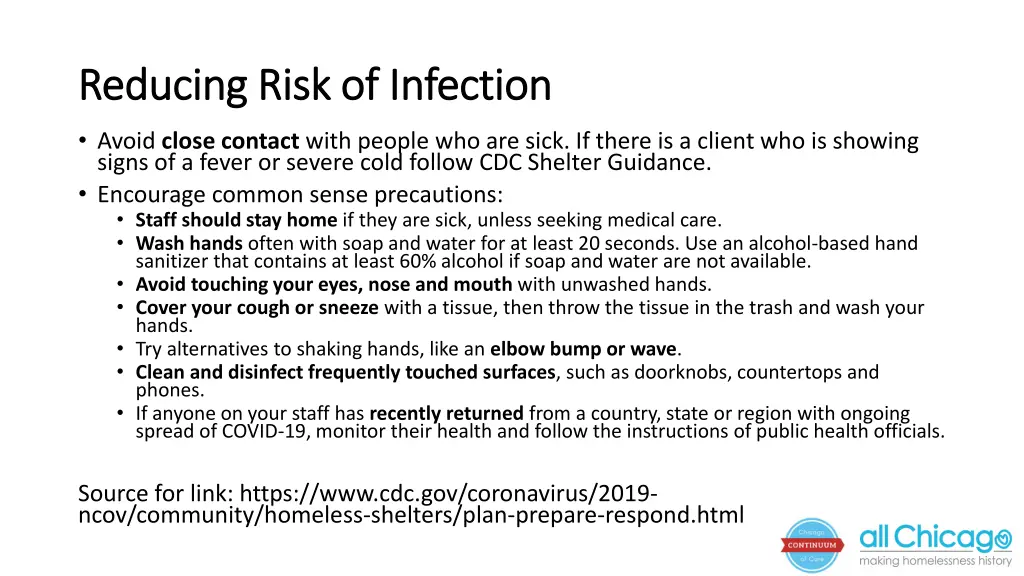 reducing risk of infection reducing risk