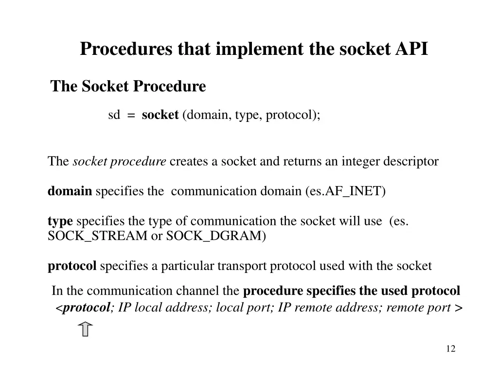 procedures that implement the socket api