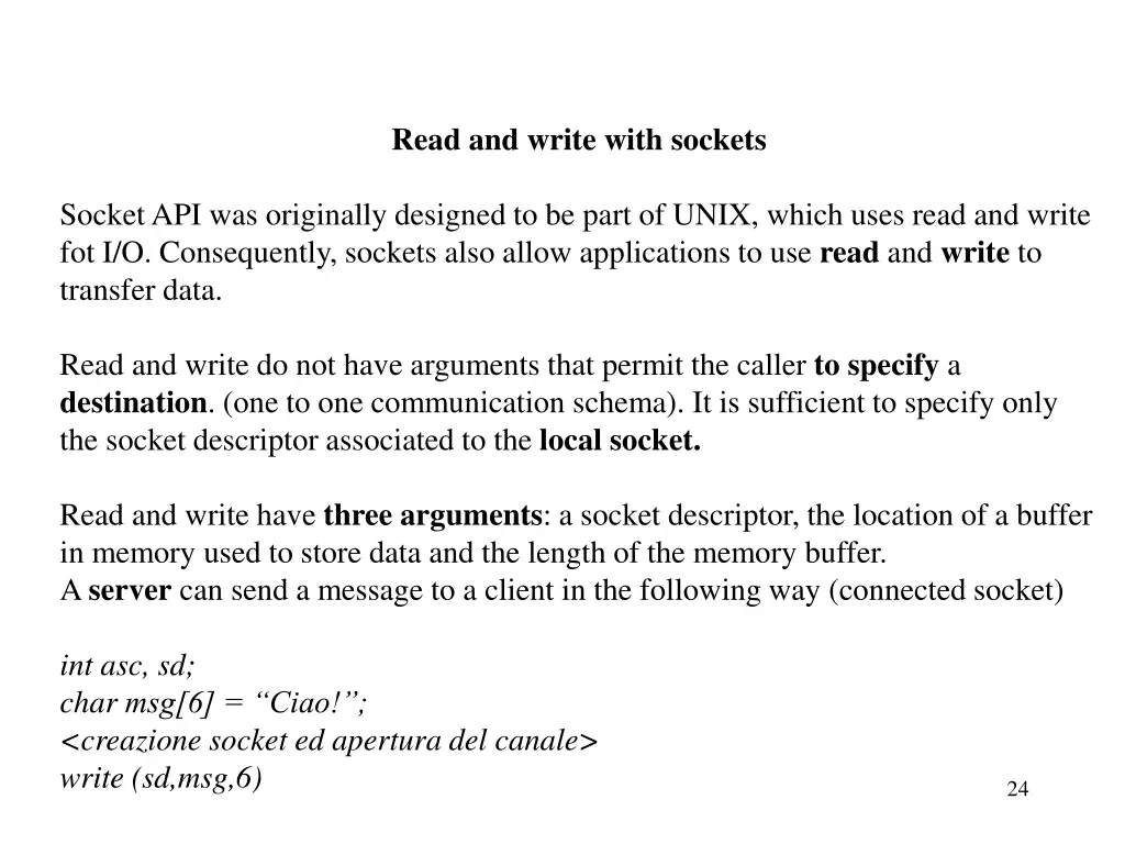 read and write with sockets