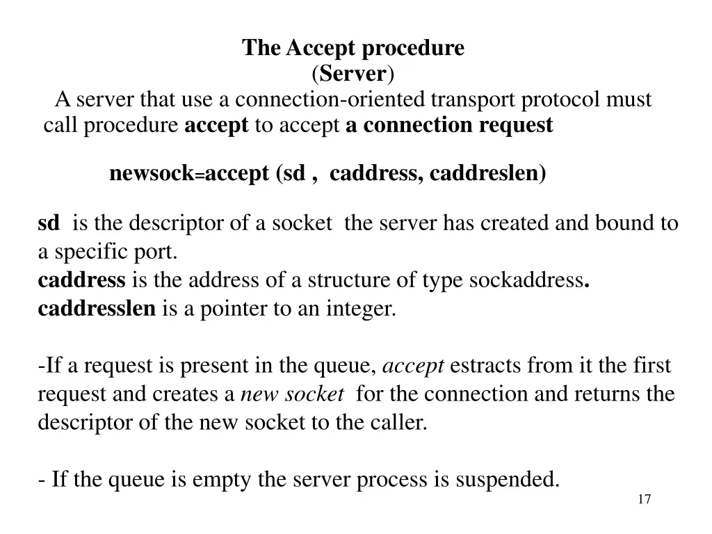 the accept procedure server