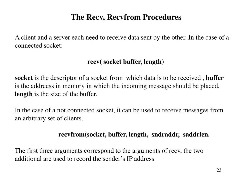 the recv recvfrom procedures