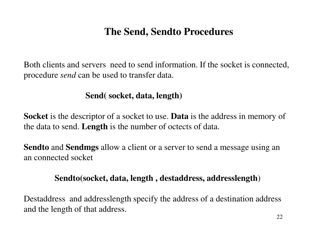 the send sendto procedures