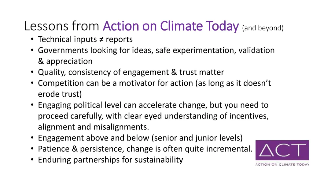 lessons from action on climate today action