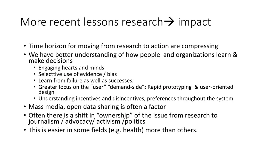 more recent lessons research impact