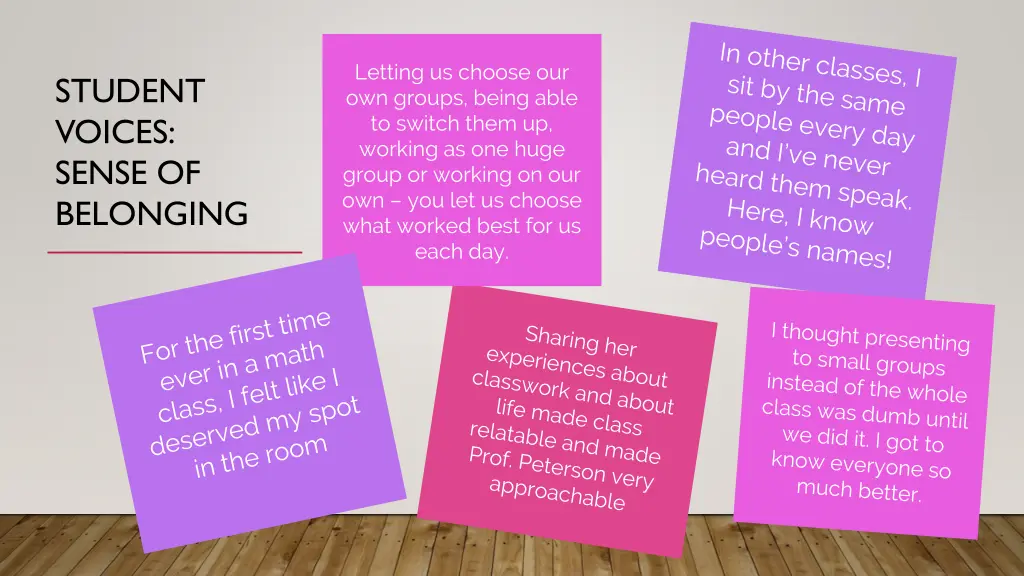 letting us choose our own groups being able