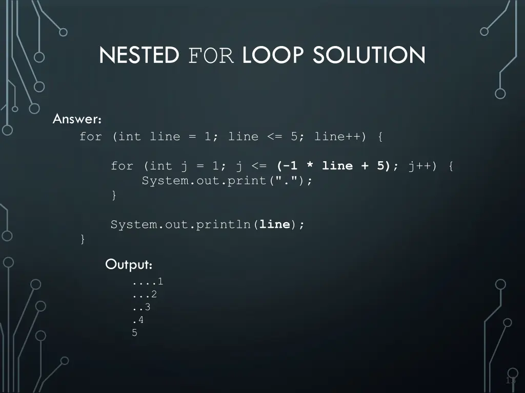 nested for loop solution