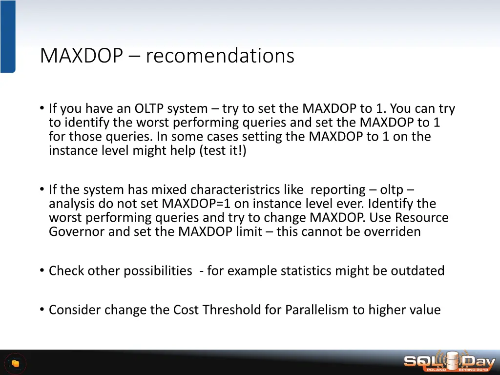 maxdop recomendations