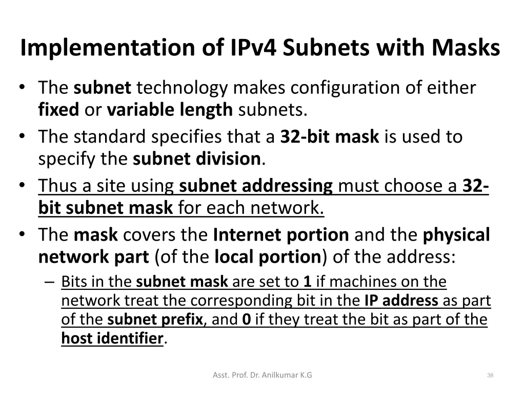 implementation of ipv4 subnets with masks