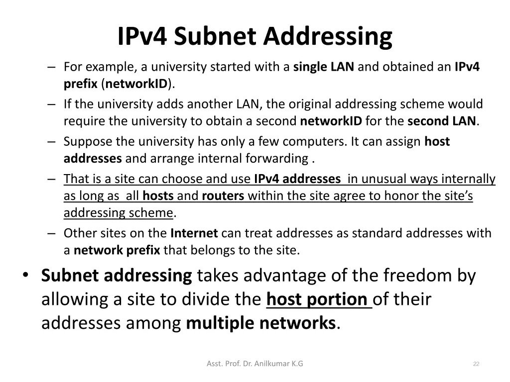 ipv4 subnet addressing for example a university
