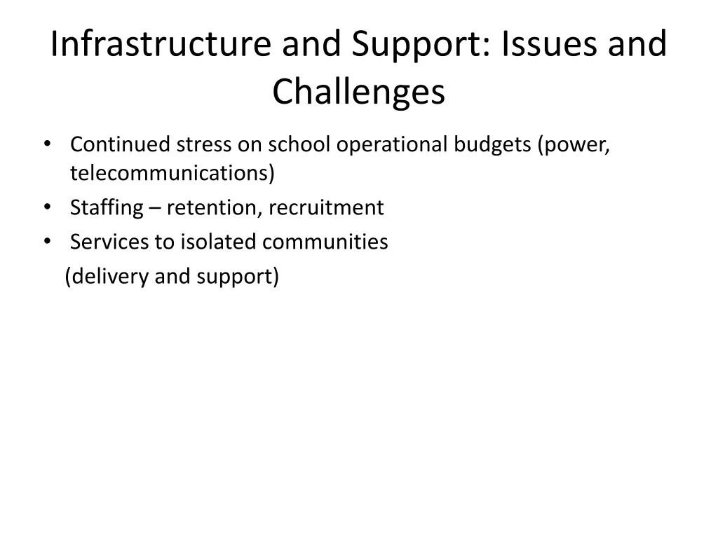 infrastructure and support issues and challenges