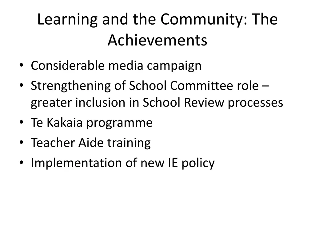 learning and the community the achievements