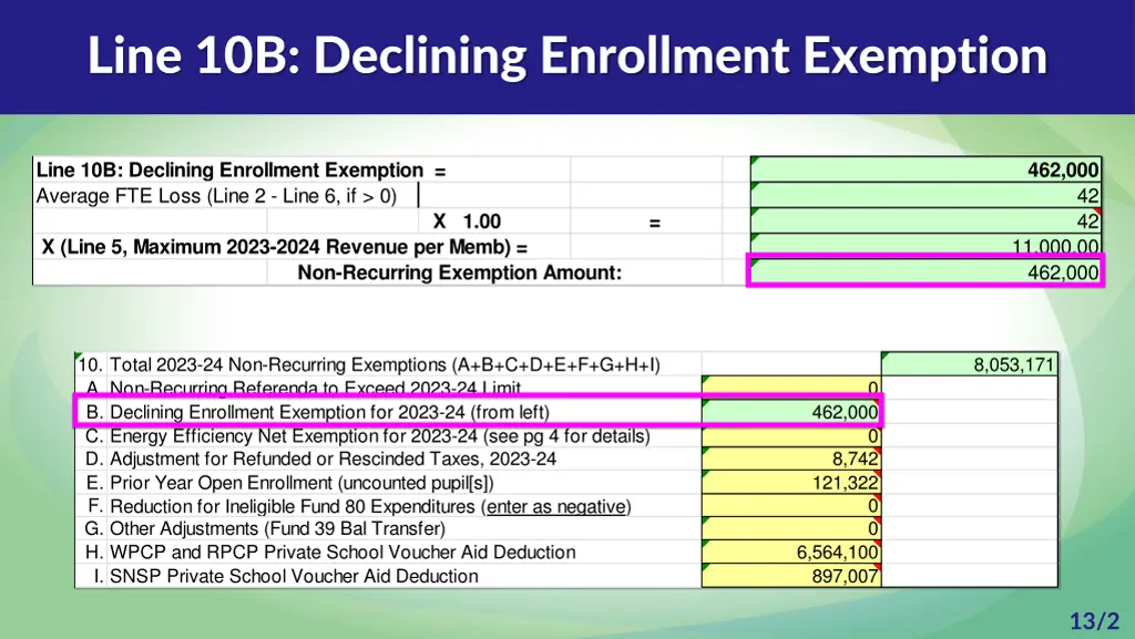 line 10b declining enrollment exemption